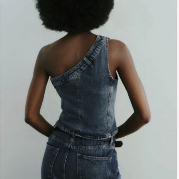ZARA NWT ASYMMETRIC TRF DENIM TOP size XS 9213/201 - Picture 2 of 5